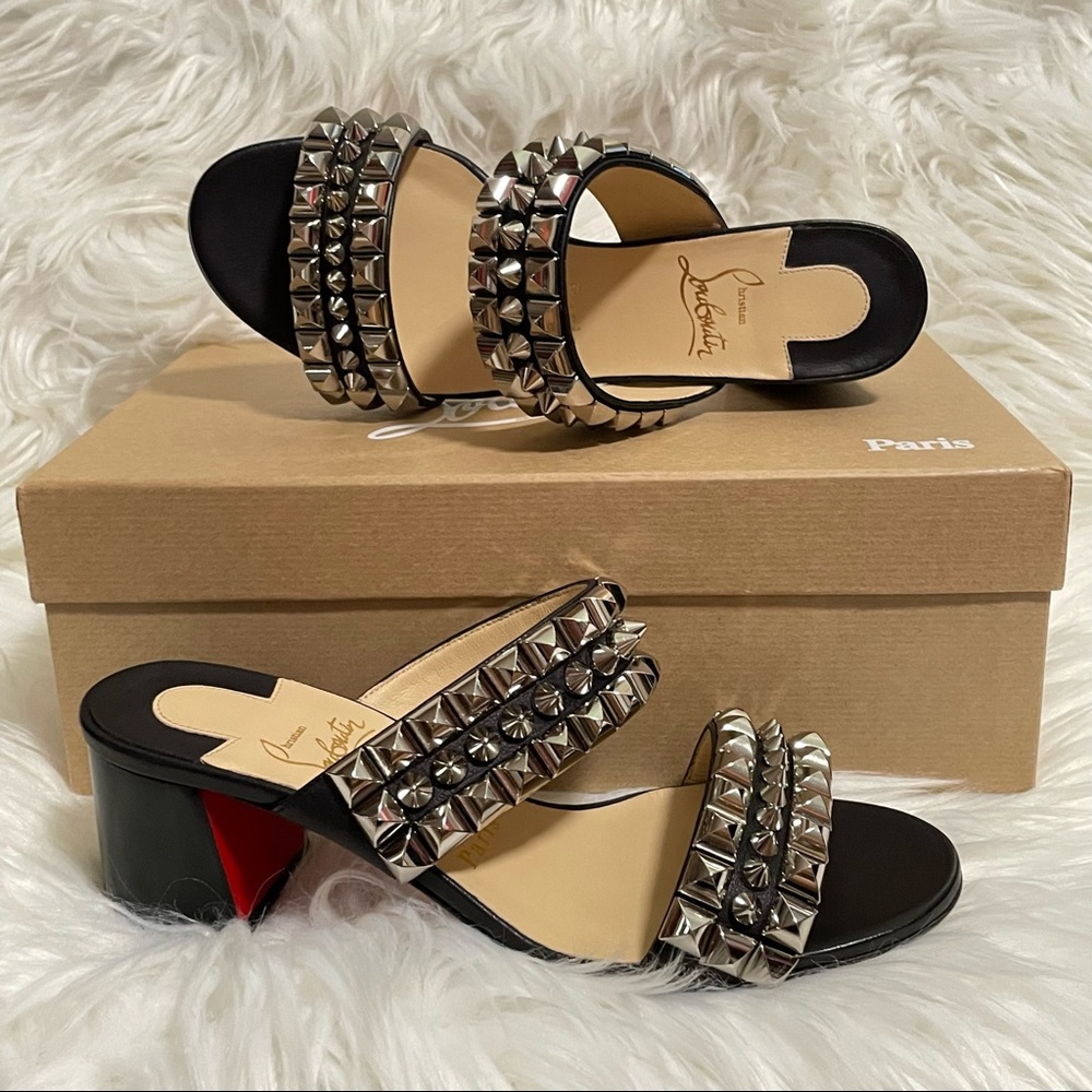 Christian Louboutin Tina Goes Mad 55 Leather Studded Sandal Black size 37